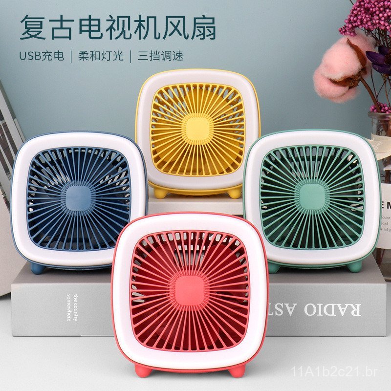 Ventilador Retrô em Formato de Tv, Ventilador Luz Noturna, Mini Ventilador, Ventilador de Tv, Ventilador de Mesa, Ve