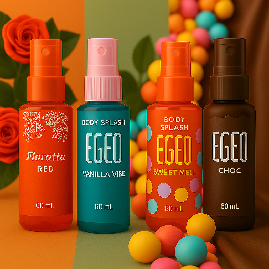 Kit 4 Body Splash Egeo Fragancia Refrescante Vanilla Vibe e Egeo Melancia + Floratta Red (60 ml cada)