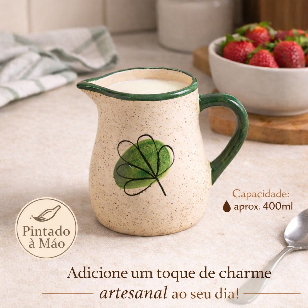 Leiteira 400ml Cerâmica Artesanal Café da Manhã e da Tarde Cantinho do Café Chá Sucos Cremeira Mesa Posta Decoração