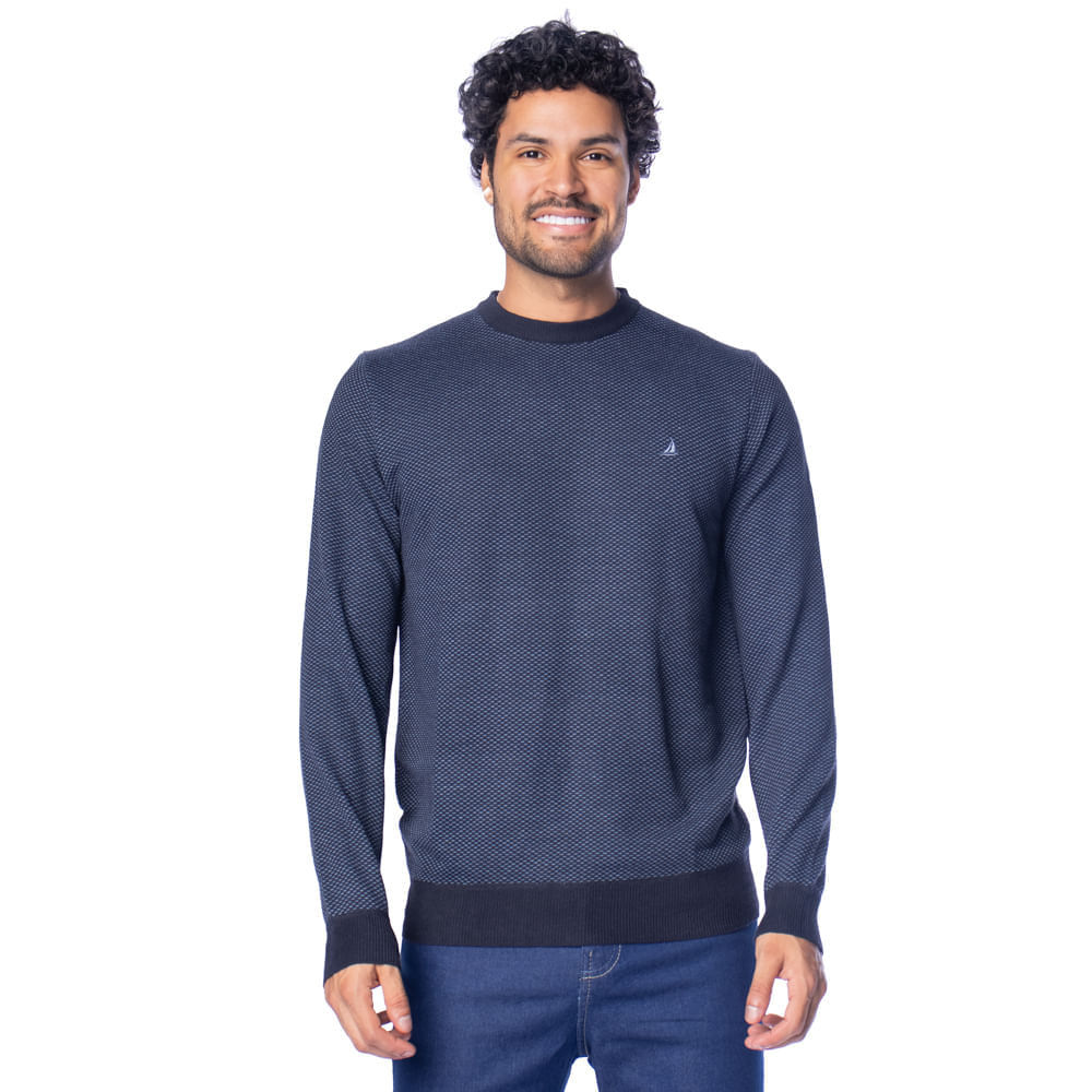 Suéter Masculino John Sailor Texturizado Gola Careca Marinho em Oferta na Shopee