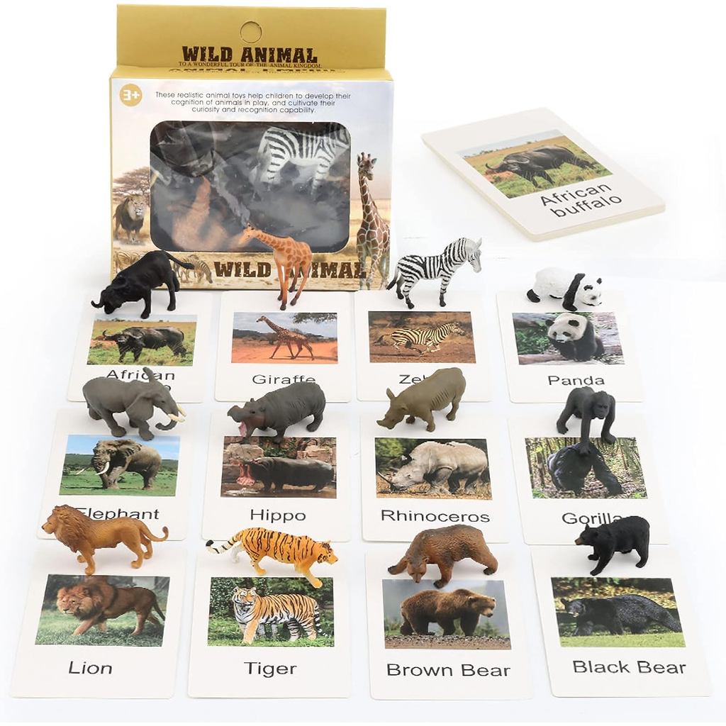 Figuras de Animais Montessori Pequenas com Cartões Didáticos, Brinquedos de Figuras de Animais Realistas, Materiais Mont