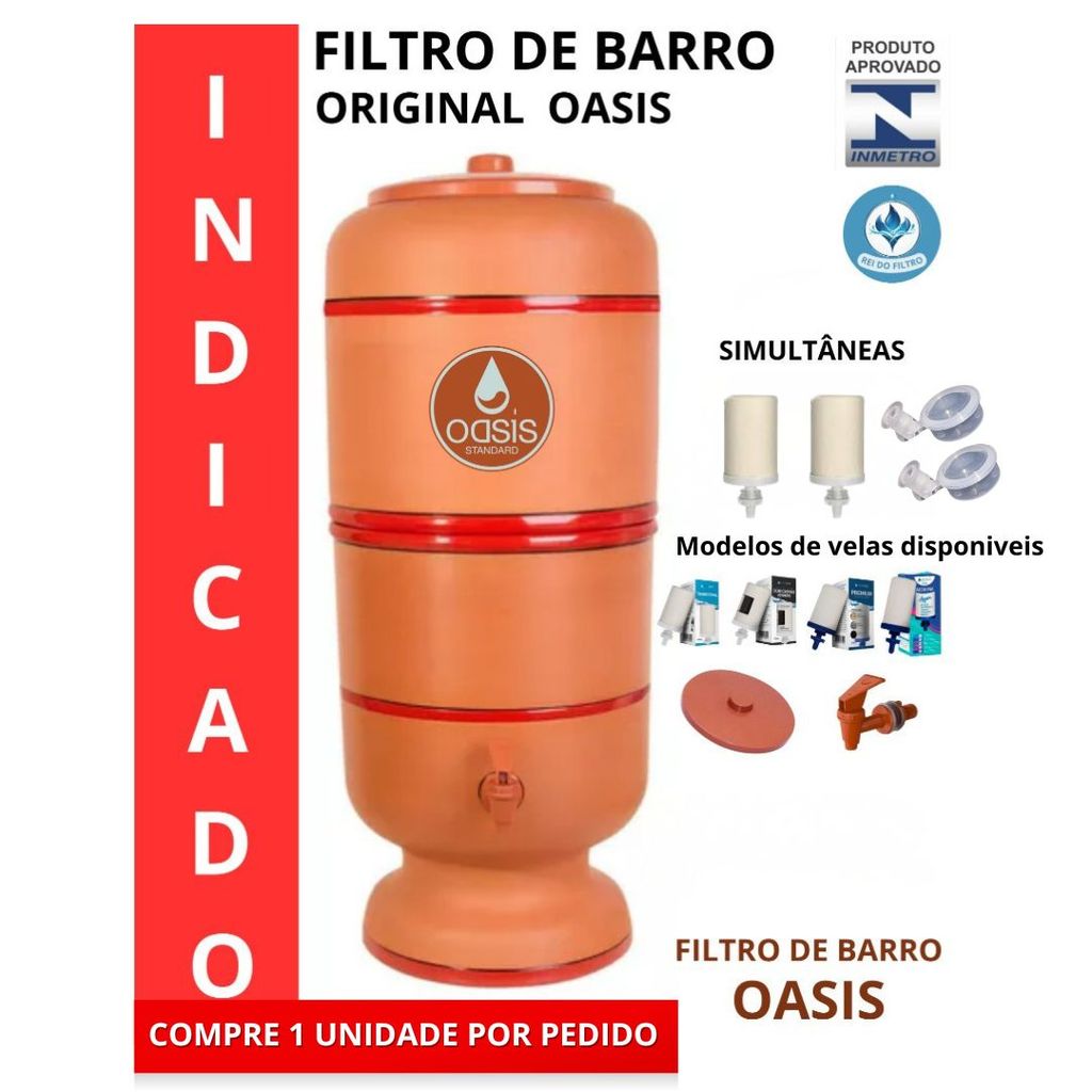 FILTRO DE BARRO PURIFICADOR ARTESANAL 16 LITROS (8L+8L) COM 2 VELAS E 2 BOIAS