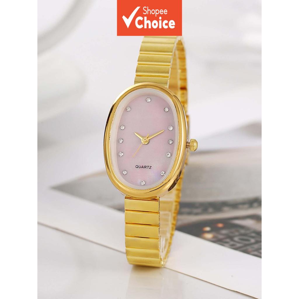 Retro Oval Dial Diamante Marcador Relógio Para Mulher Com Pulseira De Ouro Prata Rosa Branco Azul Elegante De Pulso