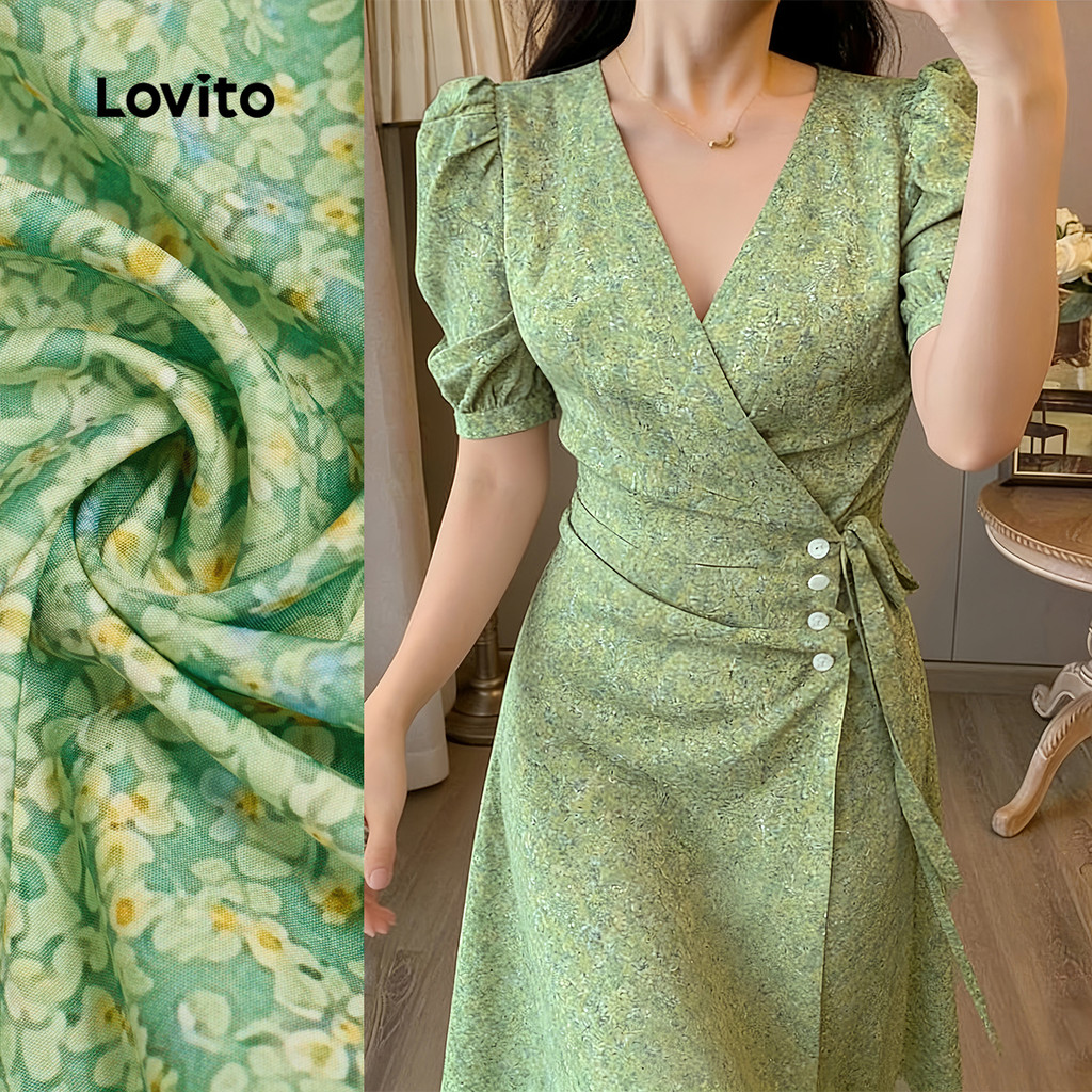 Lovito Vestido Assimétrico Casual de Primavera/verão Verde para mulheres L183ED003