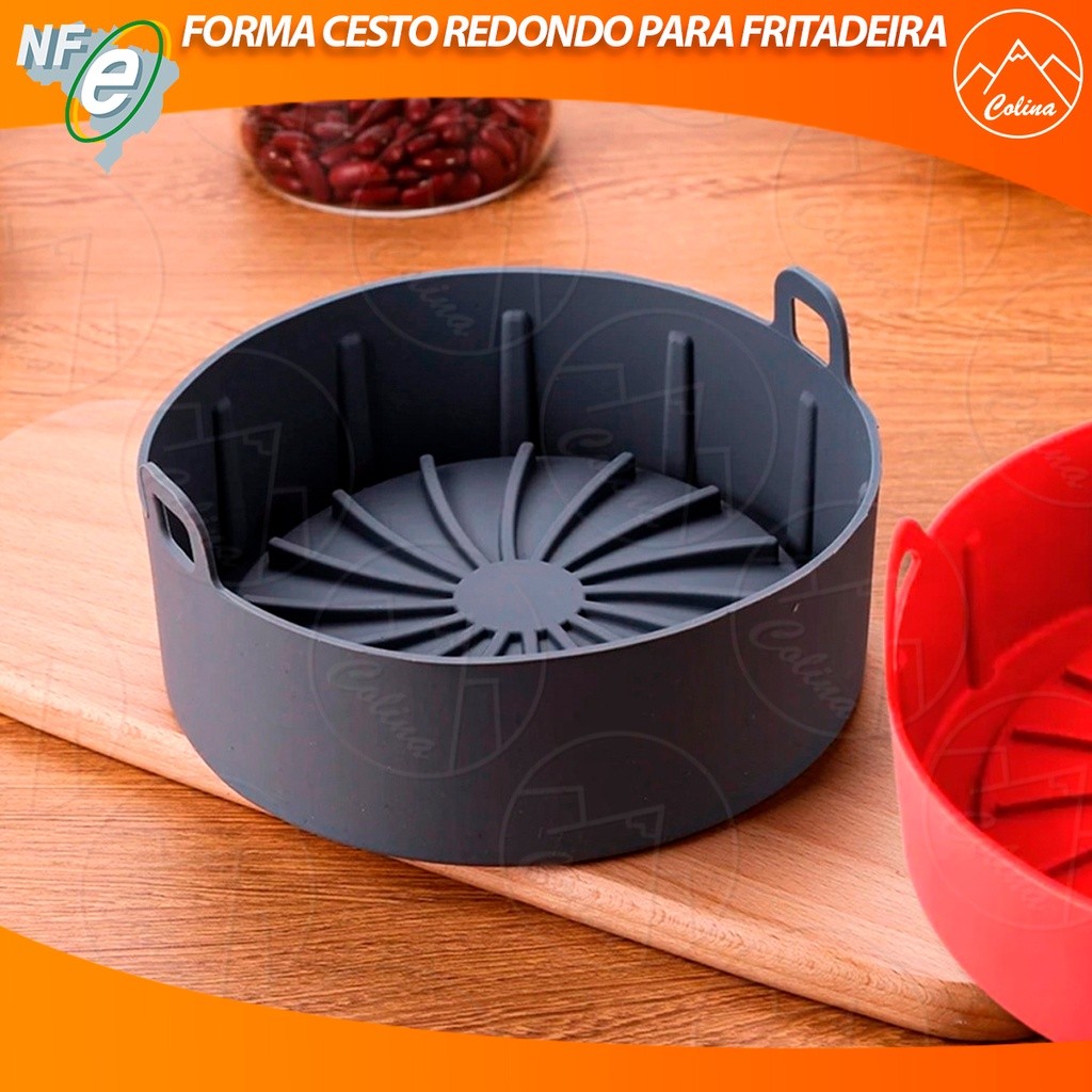 Forma Cesto Redonda de Silicone para Fritadeira Elétrica Air Fryer Forno e Microondas Reutilizável 22cm Antiaderente