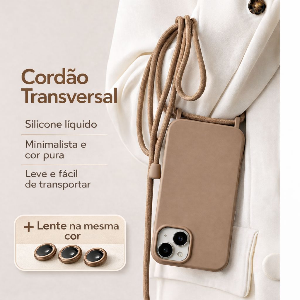 Capa iPhone Aveludada Antichoque com Cordão