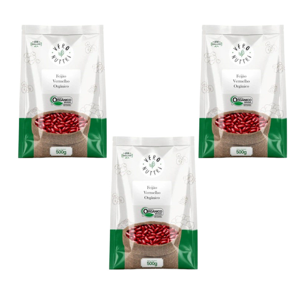 Kit 3 Feijao Vermelho Organico 1,5Kg Vero Nuttri