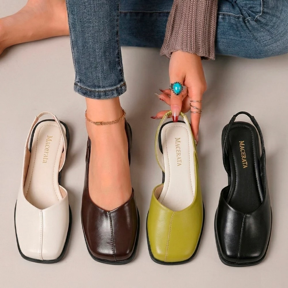Sapatilha Slingback Feminina Macerata Mule Bico Quadrado Confortável Elegante Casual Ref: R-150 — imagem 1