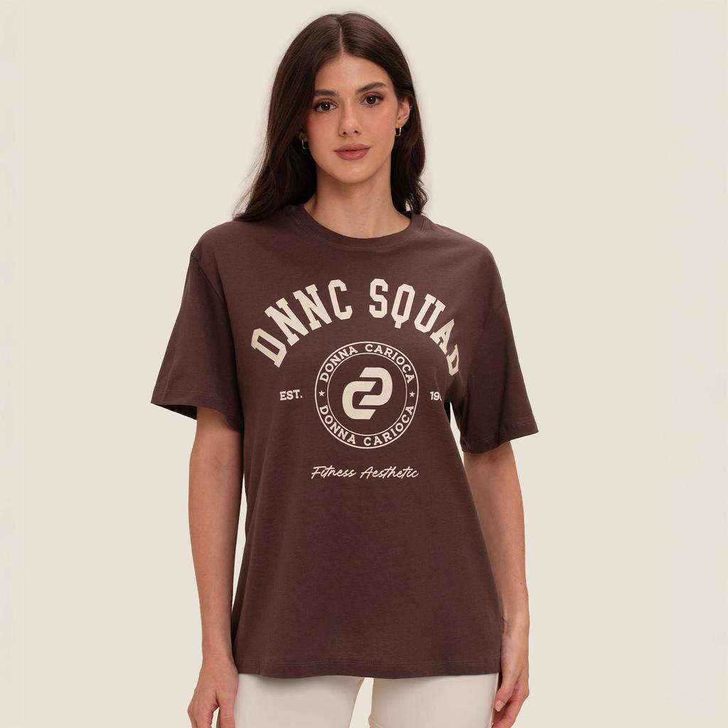 Blusão Oversized Feminino Marrom Tronco Com Estampa Emborrachada