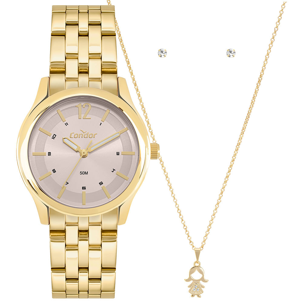 Kit Relógio Condor Feminino Dia A Dia Dourado - CO2035OAM/K4T