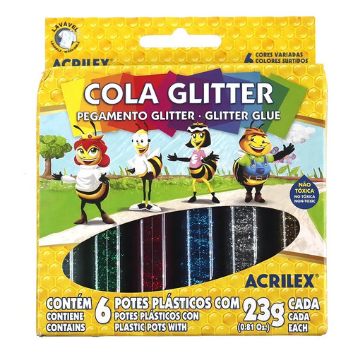 Cola Líquida Acrilex Colorida Com Glitter Para Papel E Cartolina