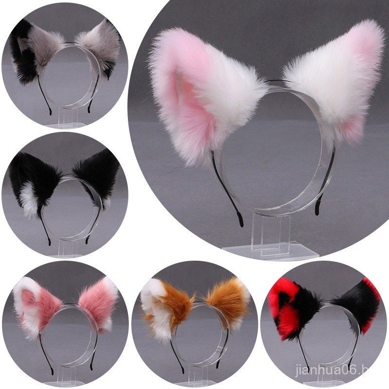 Lolita Cosplay Cat Orelhas Fita de Orelha Anime Fantasia Dança Lobo Raposa Pelúcia Meninas Kawaii Acessórios para Cabelo