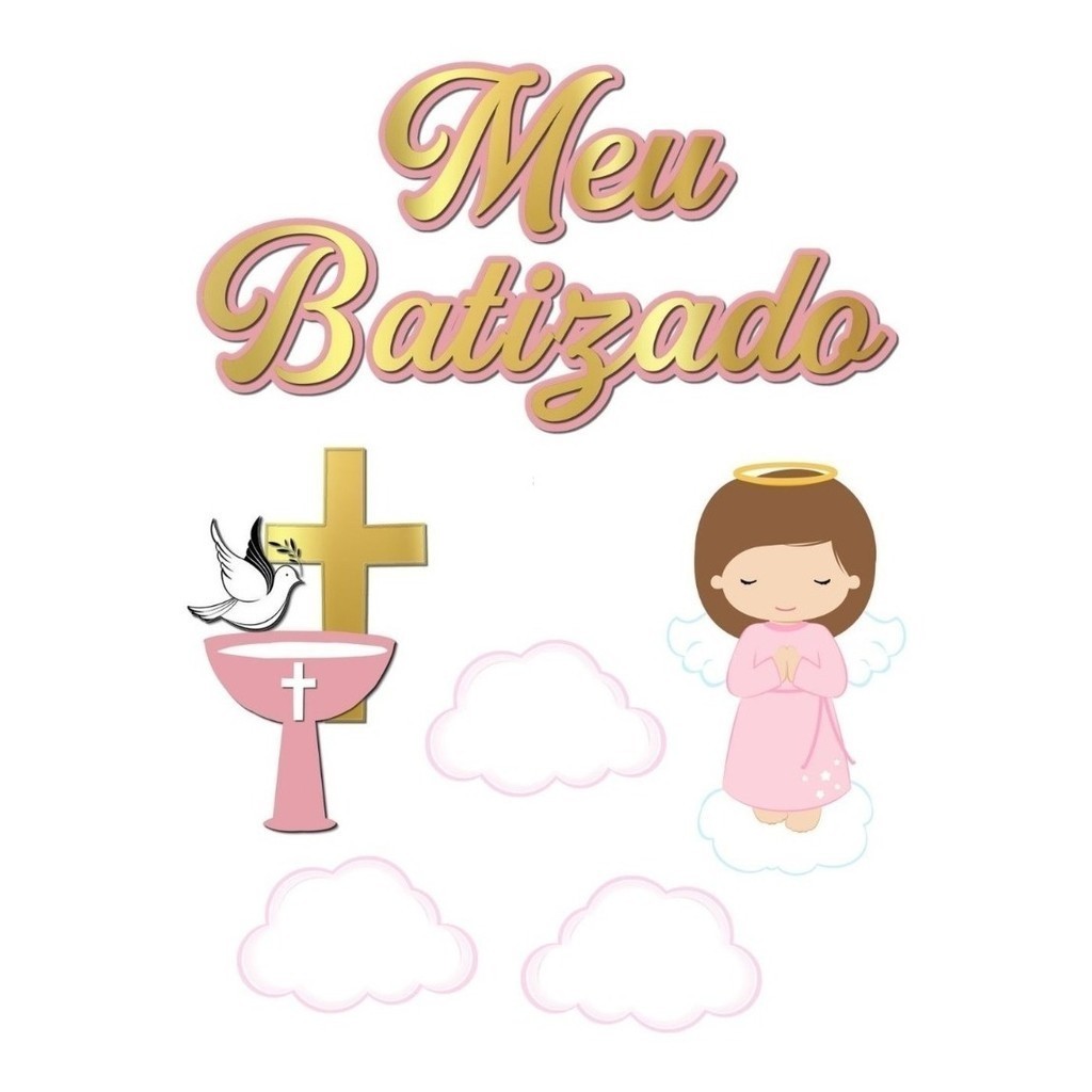 Topo De Bolo Personalizado Topper Meu Batizado Menina