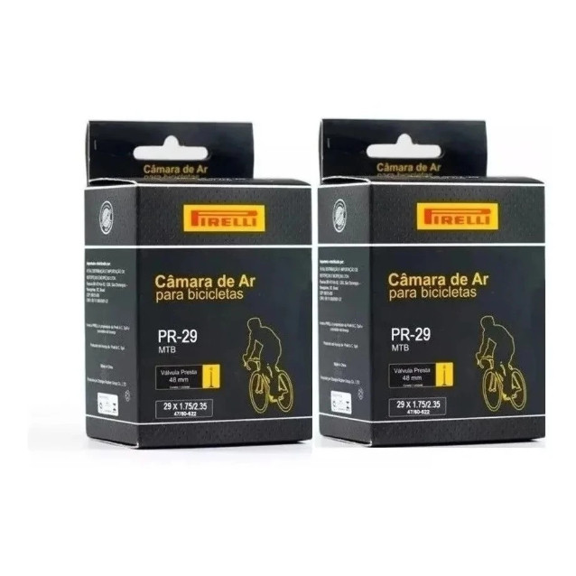 2 Câmaras de Ar Aro 29 Pirelli Válvula Presta (Bico Fino) Pito 48mm Super Resistente Bike Mtb