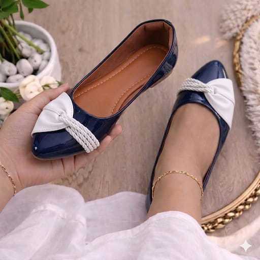 Sapatilha Feminina Mocassim Confortável Bico Fino Sapatilha Azul Cordão Trançado Elegante