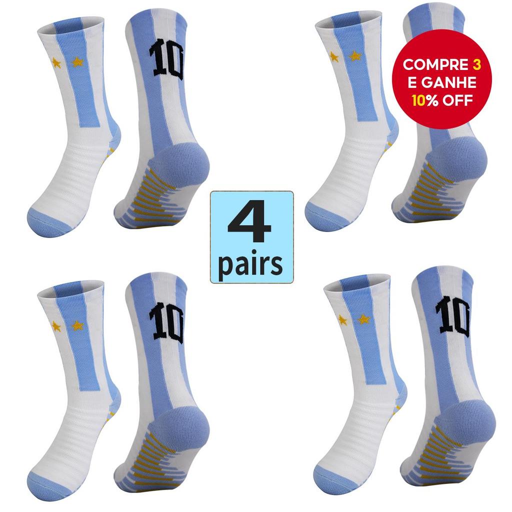 Pacote Com 4 Meias Esportivas Estampa Digital | Masculinas Antiderrapantes De Cano Médio Color-Block Design Acolchoado (