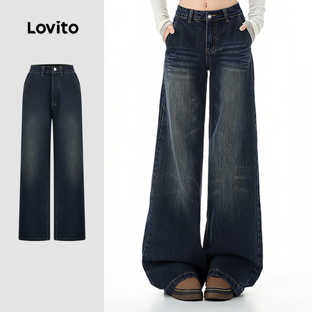 Lovito Jeans Casuais Lavados Azul para Mulheres L166AD1036 em Oferta na Shopee