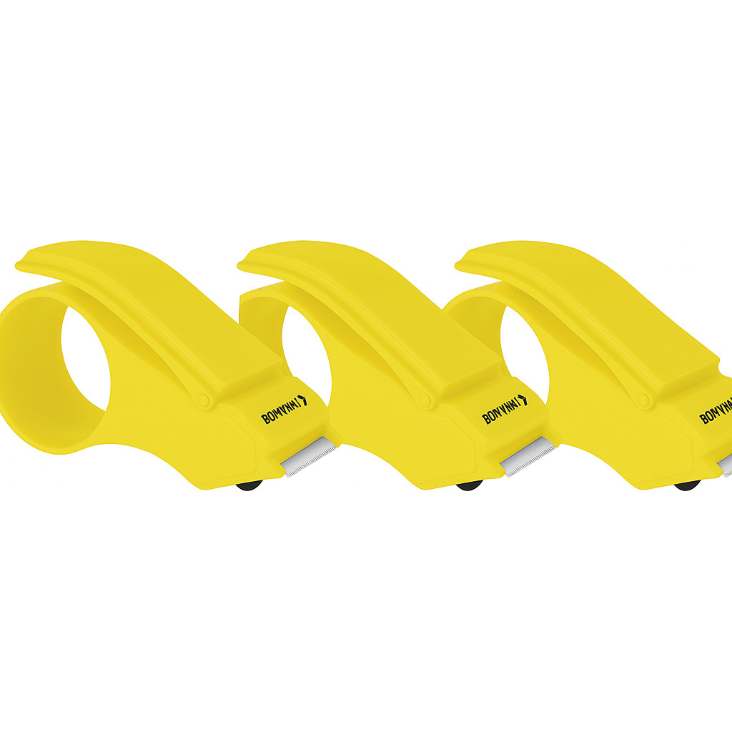 3 Suporte Aplicador Fita Adesiva Durex Grande Larga Cortador Amarelo