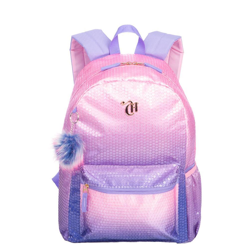 Mochila Grande Capricho Paetê - Rosa com Lilás em Oferta na Shopee