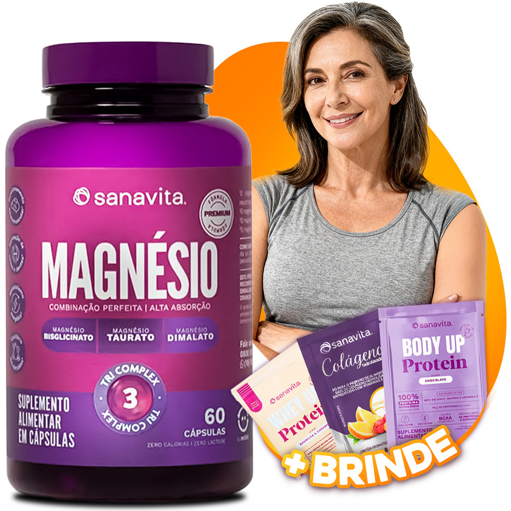 Magnésio Tri Complex Suplemento Alimentar Sanavita Bisglicinato Taurato Dimalato 60 Cápsulas