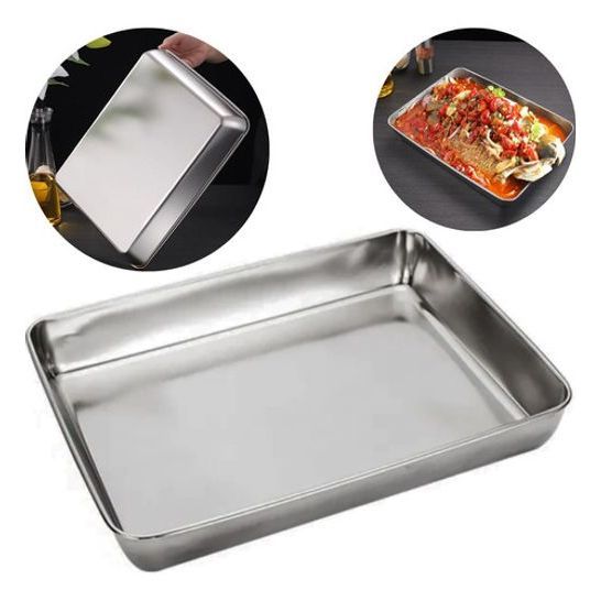 Bandeja Assadeira Retangular Lisa Aço Inox Alta 30x24,5cm Funda Doce Preparo Vitrine Estufa Salgado