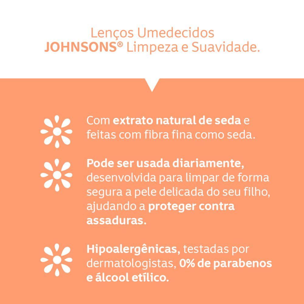 Detalhes do Lenço Umedecido Johnson Baby Limpeza E Suavidade Com 44 Unidades