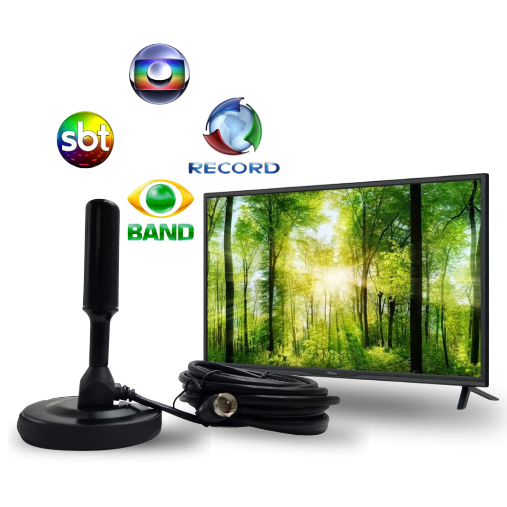 Antena Digital TV HDTV 360° Interna e Externa, Base com Ímã, À Prova d'Água, 3.5dBi Cabo 5m