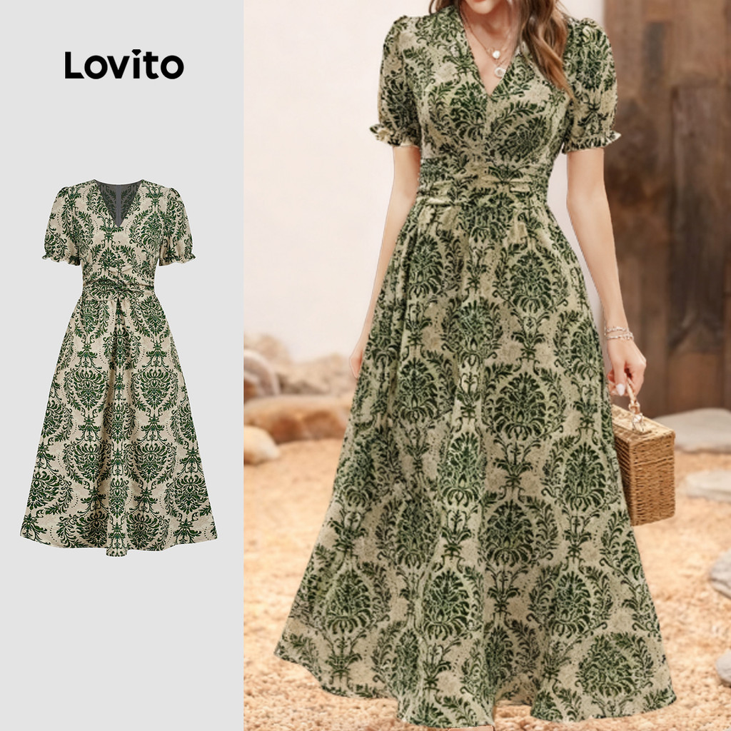 Lovito Férias Vestido Enrugado para Mulheres Primavera/Verão L165ED077