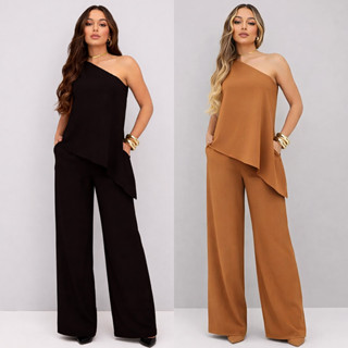 Conjunto Feminino Uma Alça Social Duna Mulher Elegante Blusa Nula Manga Calça Pantalona Alfaiataria Moda Verão Promoção em Oferta na Shopee