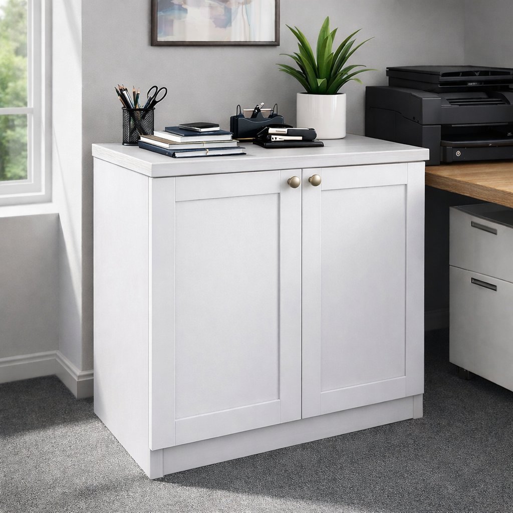 Armário para Escritório Baixo 2 Portas Provençal 100% MDF Branco Infinity Branco em Oferta na Shopee