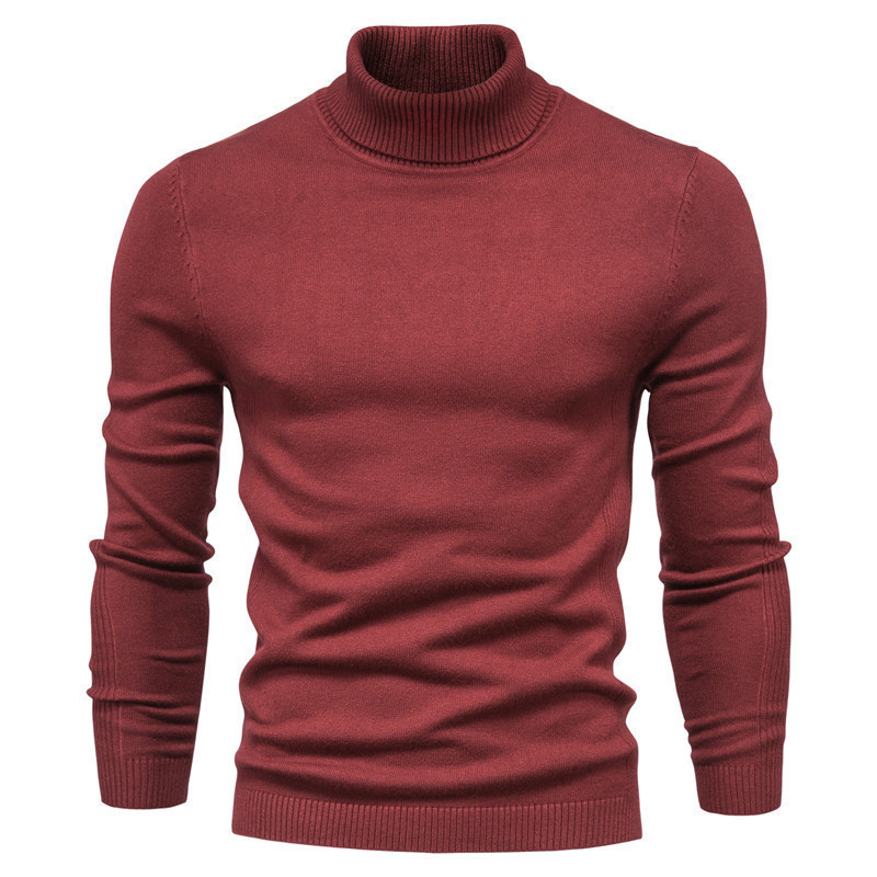 Suéter masculino suéter masculino camisa de fundo suéter Slim fit gola alta Casual suéter de malha 1