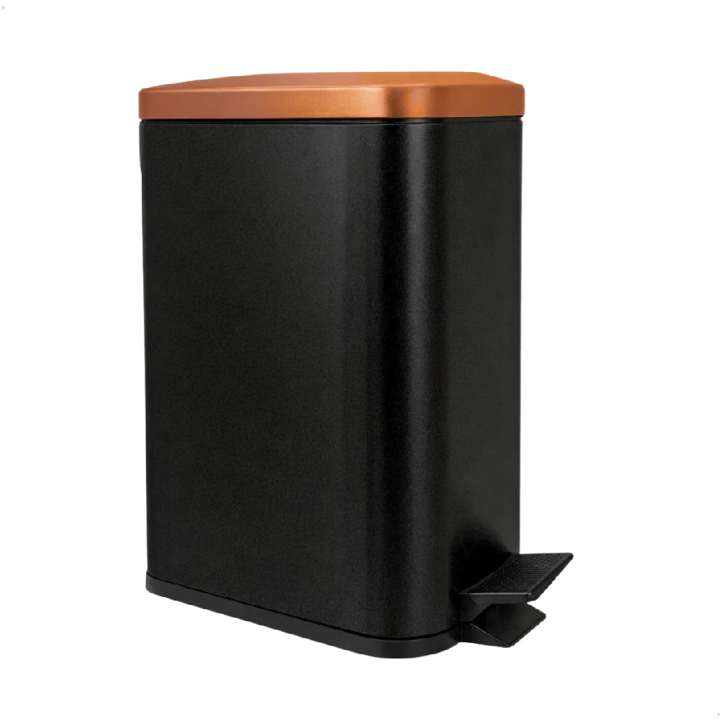 Lixeira Inox Retangular 5 Litros Preta Com Tampa Bronze