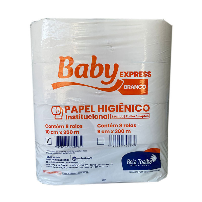 Papel higiênico rolão branco Plus 10x300 com 8 rolos Baby