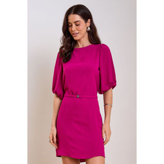 Vestido Feminino Curto Manga Bufante Marialícia Rosa em Oferta na Shopee