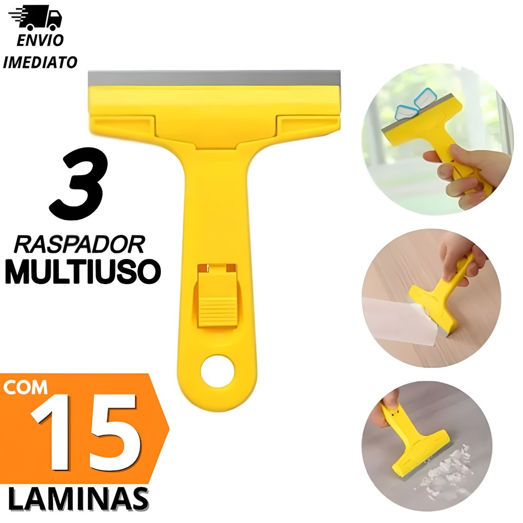Jogo 3 Raspador de Vidro Plano Tintas Piso Cerâmica Azulejo com Laminas Remove Resíduos