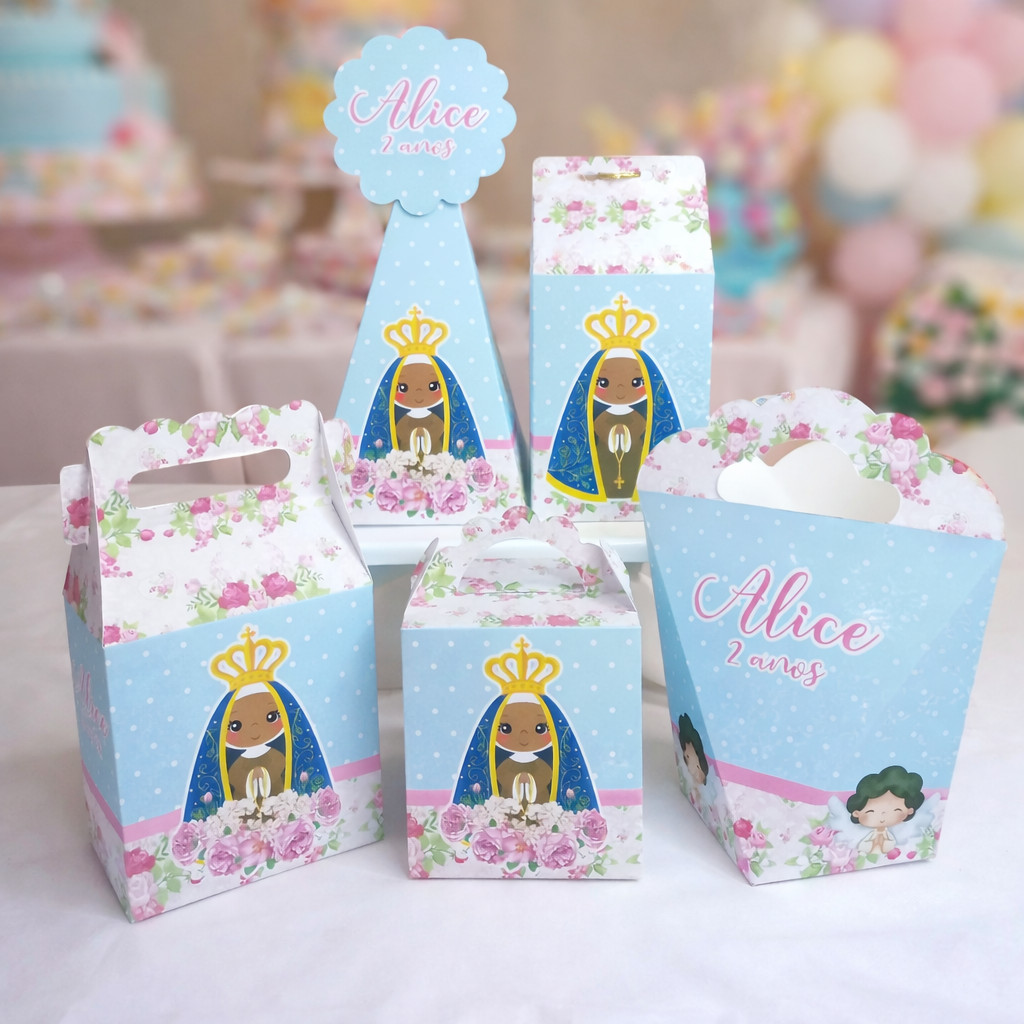 Lembrancinha de Aniversário Nossa Senhora Aparecida Personalizados Kit Festa Infantil Pegue e Monte Maria Decoração
