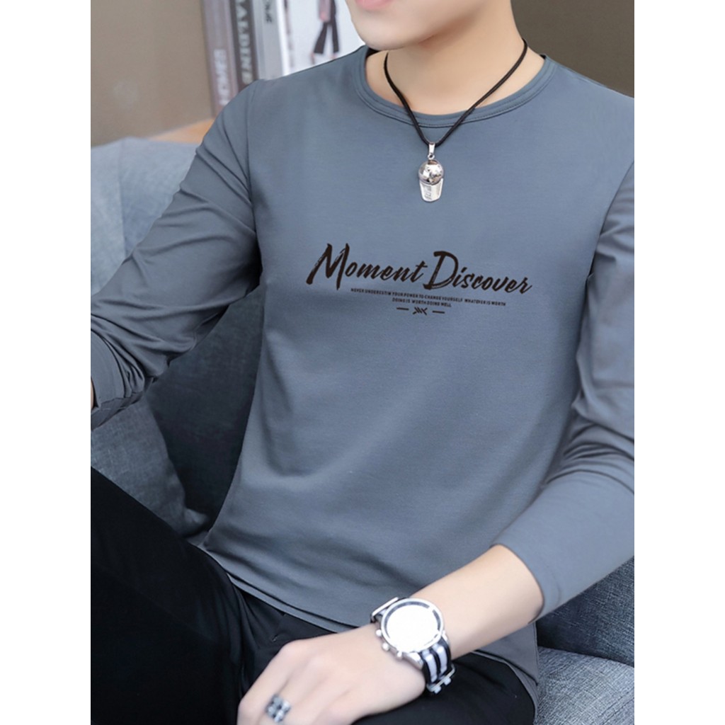 Roupas masculinas 2026 novo estilo primavera outono camiseta masculina de manga comprida puro algodão juventude roupas d