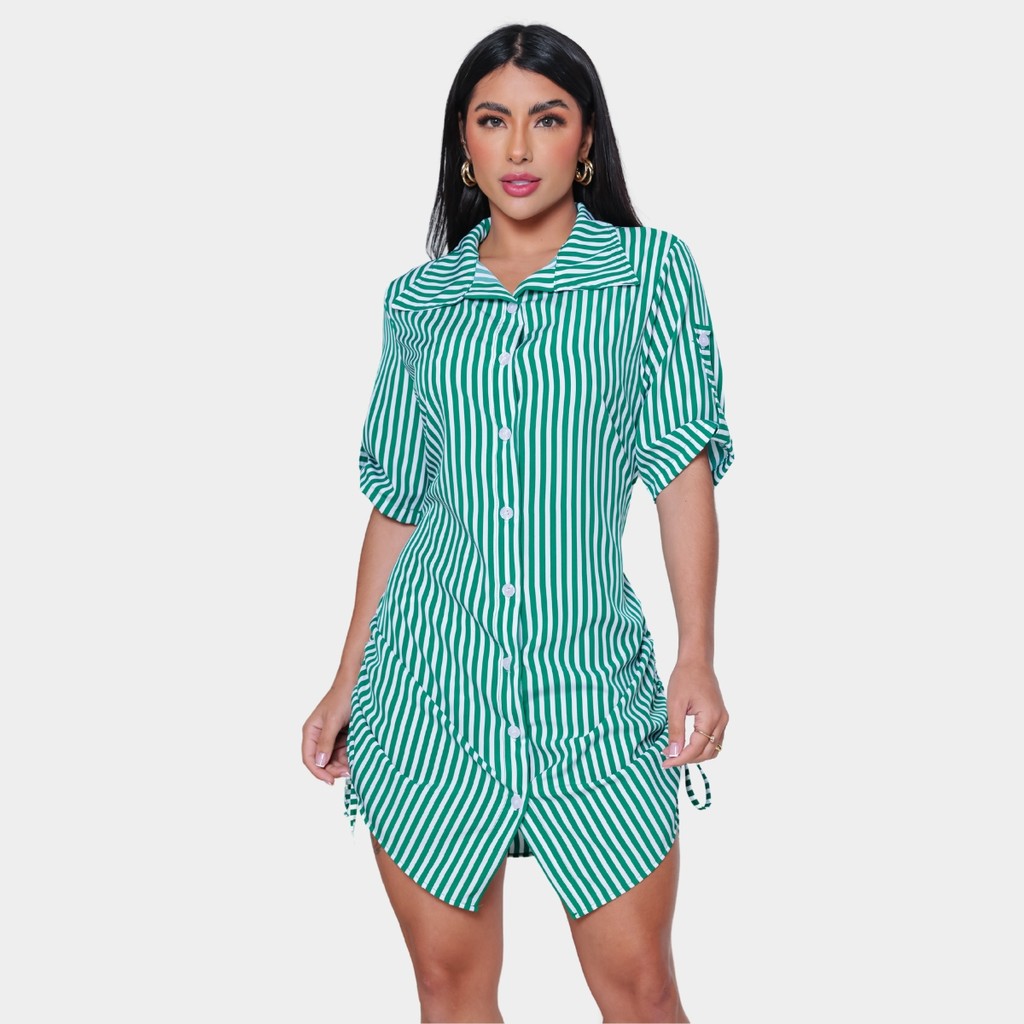 Vestido Chemise Feminino Listrado Moda Blogueira