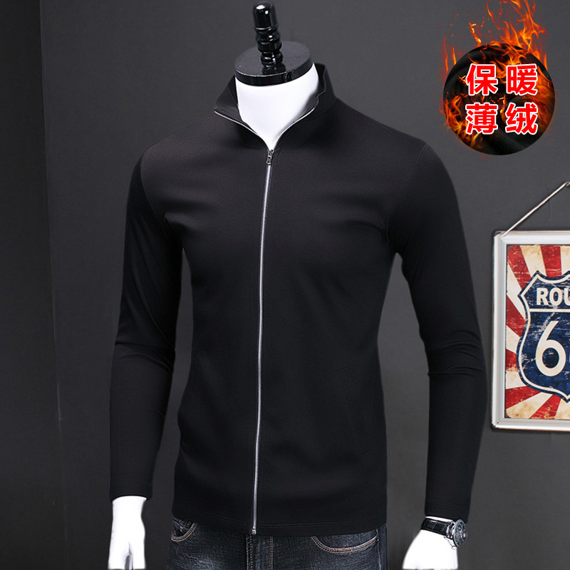 Outono inverno meia gola alta camisa de fundo masculina de manga comprida forro de lã engrossado gola alta Cardigan algo