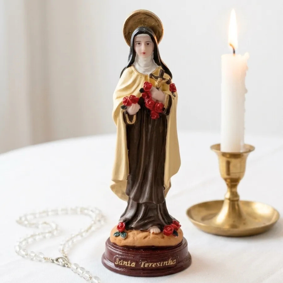 Santa Terezinha 15 cm Resina Colorida Imagem Estátua Santa Católica Religiosa Decoração Devoção