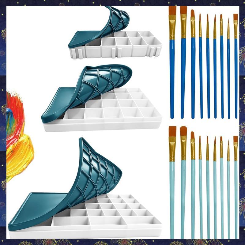 Bandeja De Pintura 3 Compartimentos De Paleta De Plástico Inclui Tampa Macia 20 Canetas Para Aquarelas , Projetos DIY