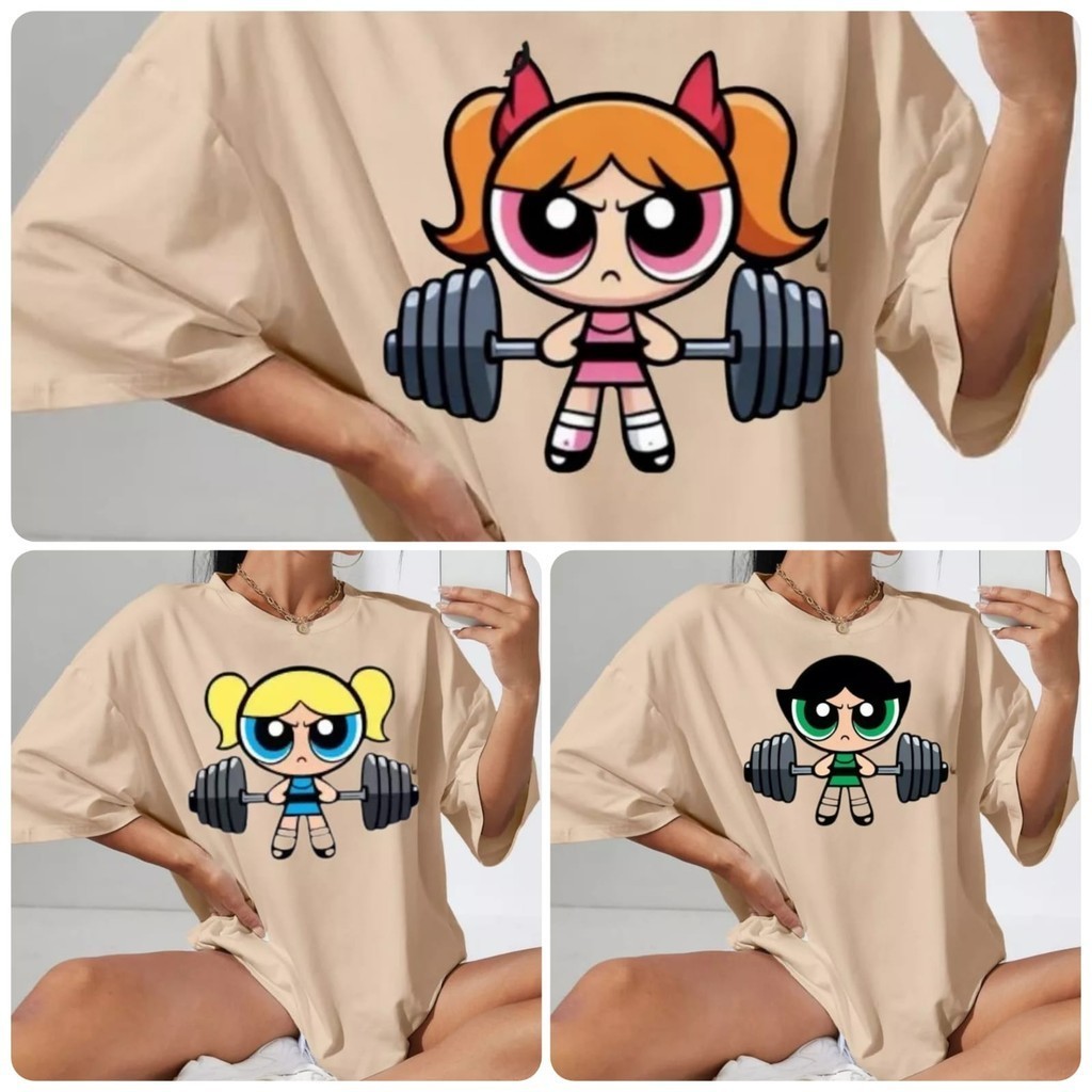 Kit 3 Camisetas Meninas Super Poderosas Feminina | Academia Oversized Estampa Engraçada
