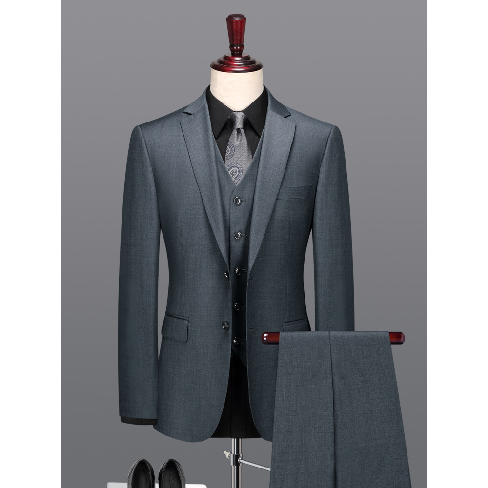 [100% lã] Giyomon Business Formal Suit Terno Masculino Cinza Noivo Terno de Casamento Jaqueta