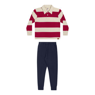 Conjunto Longo Infantil Menino Listrado Elian Vermelho em Oferta na Shopee