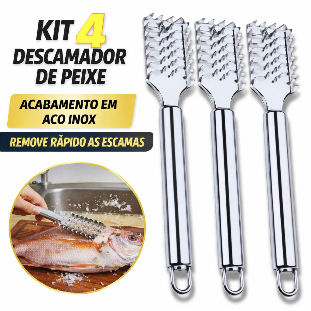 Descamador de Peixe Inox Profissional Escamador - Kit com 1, 2 ou 4 Unidades