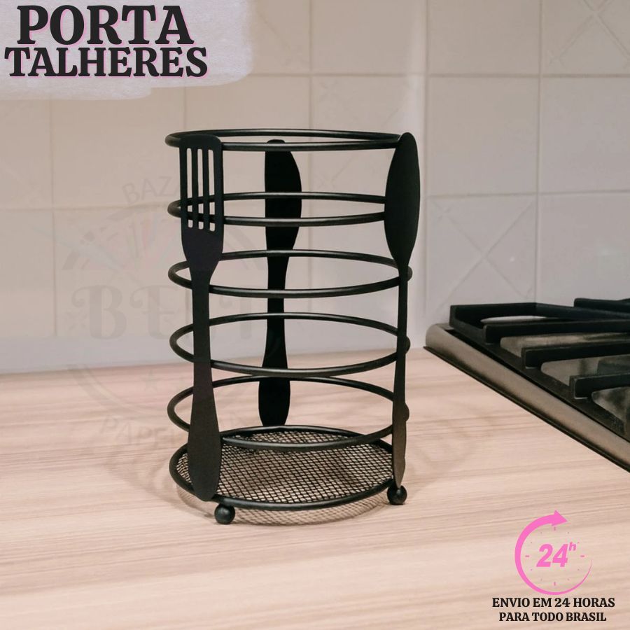 Escorredor Preto De Talher Metal Porta Talheres Suporte 16 x 10cm