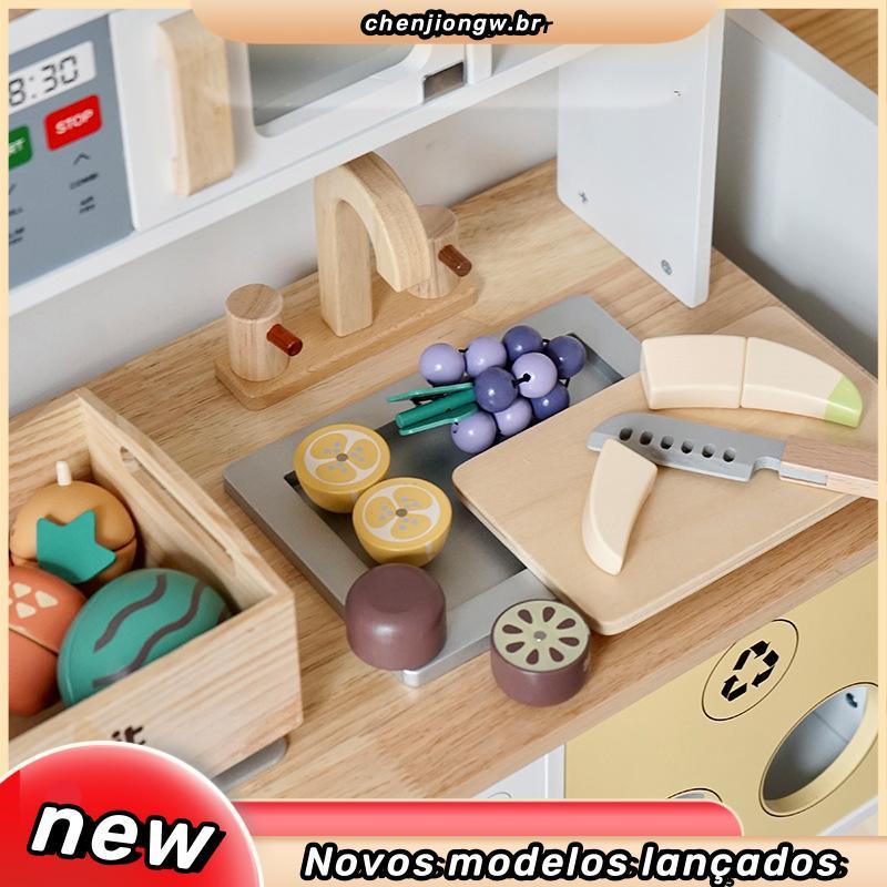 Brinquedos de comida de madeira para crianças, brinquedos magnéticos de cozinha para cortar frutas e vegetais, brinquedo