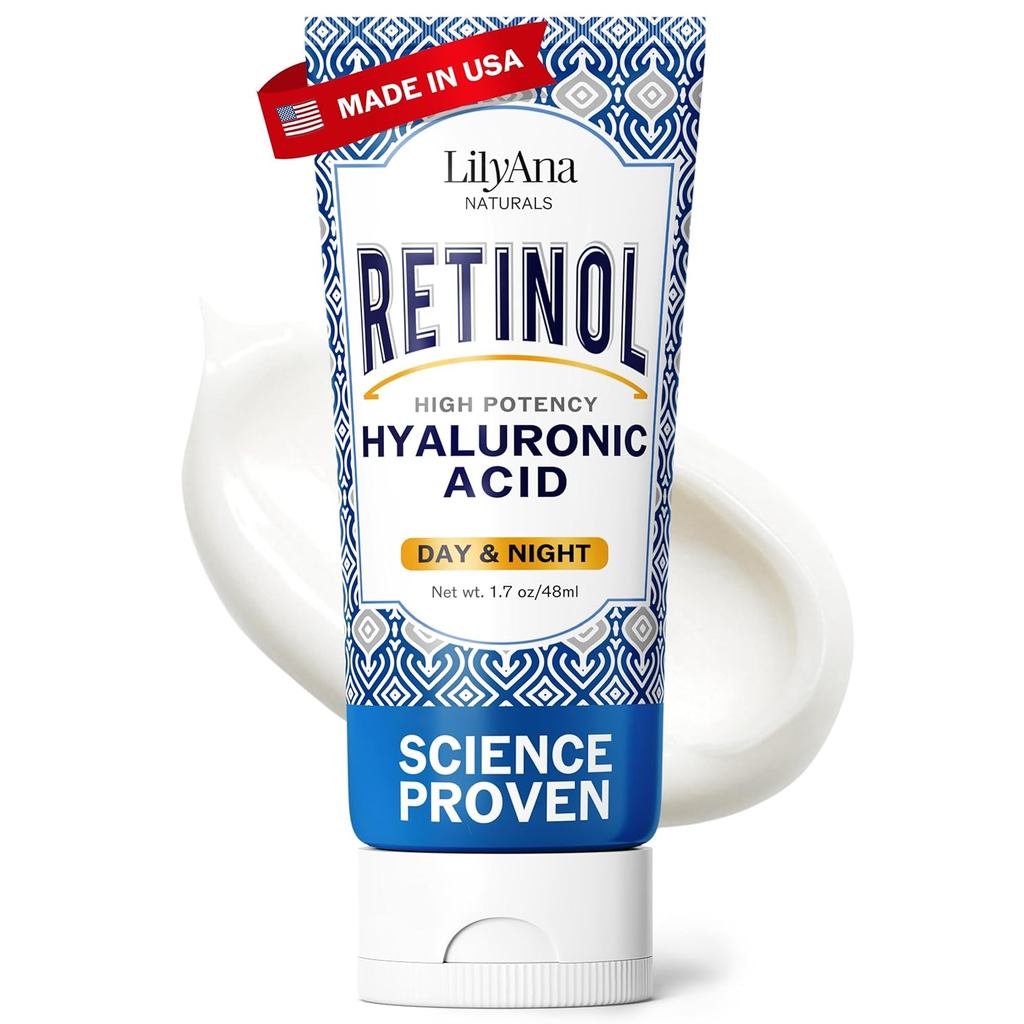 Creme Facial Anti-Idade com Retinol LilyAna Naturals para Mulheres – Creme para Rugas e Pescoço para Firmar, Hidratante 