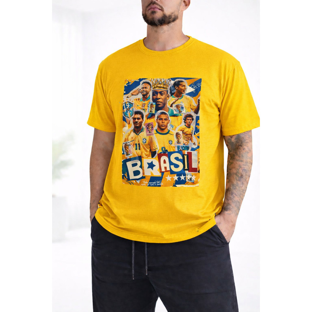 Camiseta Brasil Legends Retrô – Camisa Futebol Estampada DTF Premium Copa do Mundo