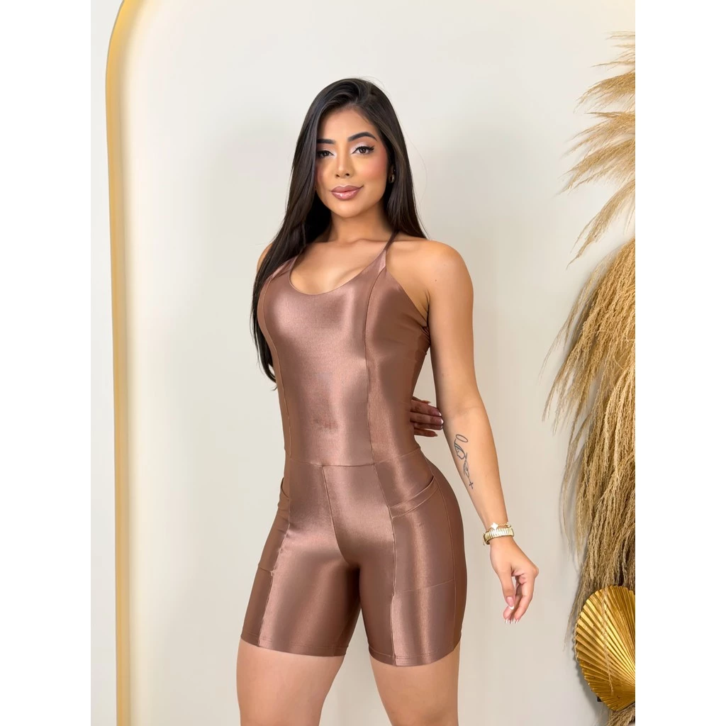 Macaquinho Fitness Treino Academia Com Bolso Confortável Feminino Alças Finas